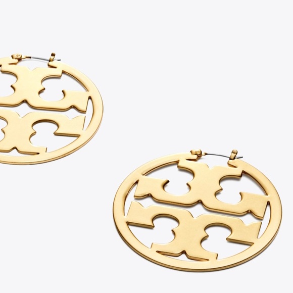 Tory Burch Authentic Miller Matte Gold Hoop Earrings - Picture 9 of 11